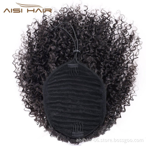 Aisi Hair African Americans Clip In Ponytail Hairpieces High Temperature Fiber Afro Kinky Clip In Hair Extensions